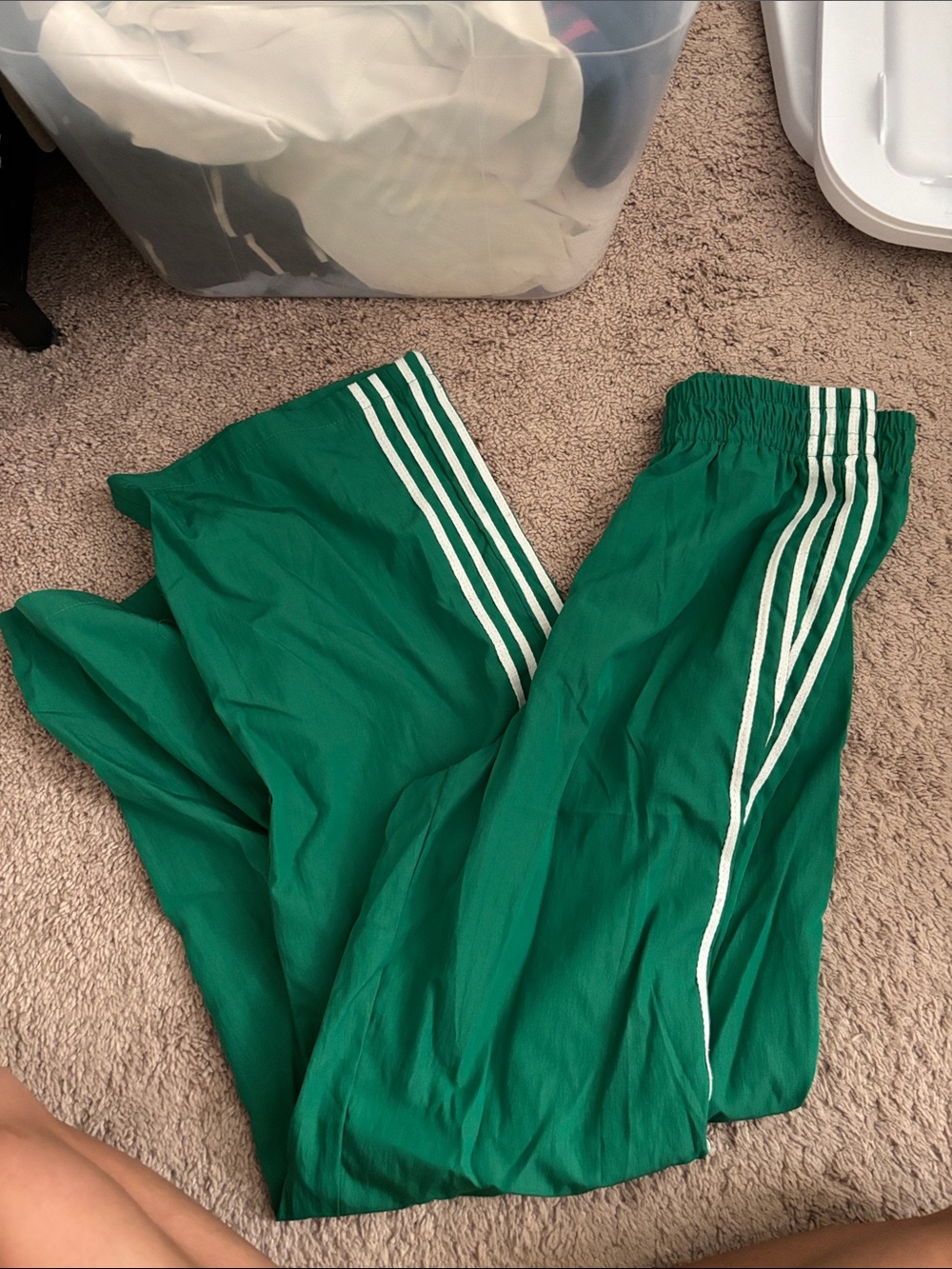 Green Kids Track Pants with White Stripes